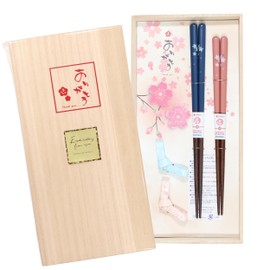 FlaColle Wife Chopsticks and Rest Set, Wakasa Lacquer, Chiyo Knot, Comes in a Paulownia Box, Stylish Gift Wrapping, Message Included, Wish for Bridging Happiness, Best Gift for Friends and Families