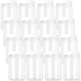 Fasmov 16 Pack 17 oz Plastic Jars with Screw on Lids, PET Plastic Containers with Wide Mouth, BPA Free, Reusable Empty Storage Jars for Home & Kitchen Pantry Organization