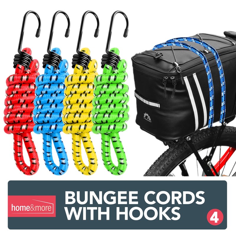 4pk 75cm Long Bungee Cords with Hooks | Strong Bungy