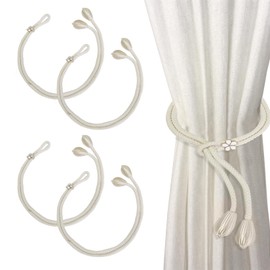 6 STK Vorhang Raffhalter für Vorhänge, Vorhang Halterung Seil, Gardinenhalter, Verstellbare Vorhanghalter, Handgewebt Baumwolle Gardinen Halterung, Gardinen Raffhalter Curtain Tiebacks(Beige)