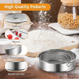 3PCS Stainless Steel Flour Sieve, 10/15/20 cm 40/60 mesh Fine Mesh Kitchen with Brush, Fine Kitchen for Grains, Beans, Pasta, Powdered Sugar