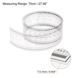 HARFINGTON Film Flexible Ruler 70cm 0.1mm Scale with R Angle & Width Lines PET Plastic Folding Straight Ruler Calibration Soft Ruler Measuring Tool for Factory, Transparent