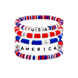 Palotay Fourth of July Bracelets for Women Men Red White Blue Independence Day Preppy Bracelets American Flag Gifts-Preppy