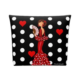 IllustrArte Toiletry Bag 25 x 26 cm - Waterproof - Double Sided Print - Flamenco Design - Durable and Versatile - Ideal for Travel or Everyday Use, Flamenca Pepa - Black Background with Dots, Flamingo