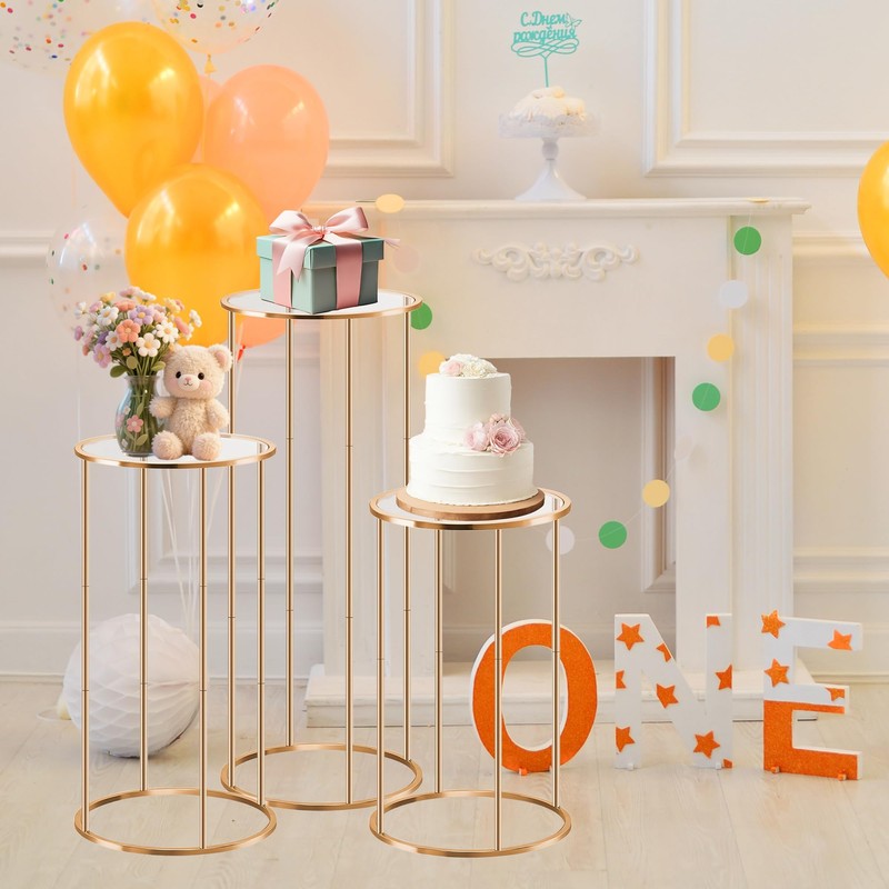 OIHYA 3PCS Cylinder Stands for Parties, Gold Metal Plant Cylinder