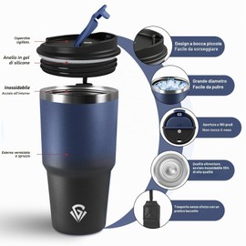 Tazza Termica 600ml 20oz, Termos Caffè con Doble Pared Reutilizable, Tazza da Viaggio per Caffe, Borraccia Termica in Acciaio Inox, sin BPA, Bicchiere Termico para Viajes, Oficina, Deporte, Escuela
