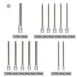 EMENTOL 13PCS 1/4", 3/8" and 1/2" Drive Long Hex Bit Socket Set, CR-V, S2 Steel, Metric, Length 5.9-Inch, Extra Long Allen Hex Bit Socket Set, 3mm - 12mm
