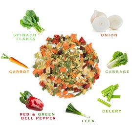 Spices Village SPICES VILLAGE Dried Ramen Toppings [ 1 lb ] - Dehydrated Vegetables Mixed Vegetables Flakes, Mix of Carrot, Onion, Red & Green Bell Pepper, Celery, Cabbage & Spinach Flakes - Kosher, Gluten Free, Non GMO, Resealable Bulk Bag