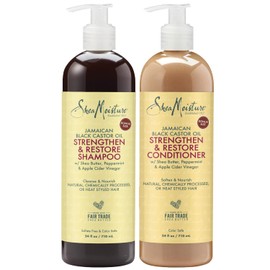 SheaMoisture Shea Moisture Jamaican Black Castor Oil Curly Hair Set with Shea Butter - Strengthening Shampoo, Conditioner, and Growth Treatment for Healthy Hair (24 Fl Oz Each)