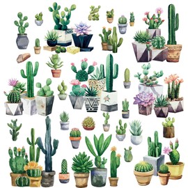 CRASPIRE 8 Sheets 8 Styles Cactus Window Stickers Potted Plants Window Clings Tropical Botanical Summer Succulent Green Plant PVC Removable Window Decor Glass Decals for Bedroom Nursery Living Room