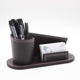 Faux Leather Pen Pot, Irregular Desk Organiser With Business Card Holder Office Desktop Pen Holder Creative Desk Tidy Stationery Storage Box Luxury Desk Supplies Organizer Makeup Brushes Holder