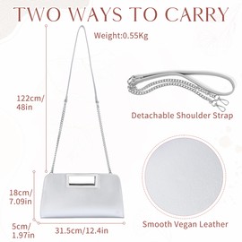 VASCHY Clutch Bag for Women, Fashion Vegan Leather Wristlet Wallet Cell Phone Cross Body for Women with Card Slots Ladies Handbags & Shoulder Bags Purse for Wedding,Party(Silver)