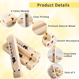 Woowyvyell 3PCS Wooden Train Whistles, Noisemakers 4 Tones 7.5" Solid Wood Train Whistle Musical Kits for Party Favors, Theme Birthday Parties, Carnival Prize, Goodie Bag Filler, Stocking Stuffers