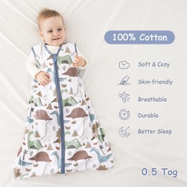 FILLEEP Baby Sleep Sack 6-12 Months 0.5 Tog Wearable Blanket for Baby, 100% Cotton Infant Toddler Sleeping Sack 2-Way Zipper Lightweight Sleepsack