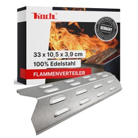Koch #30 Rustproof Flame Distributor 330 x 105 mm for Gas Barbecue – Universal Burner Cover with Gill Structure – Solid V2A Stainless Steel Thickness 1.25 mm 450 g High Quality Made in Germany