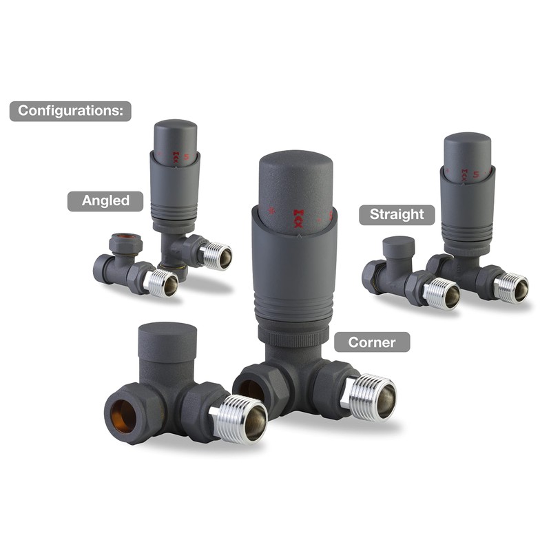 Anthracite Thermostatic Radiator Valve Angled Corner or Straight Grey Radiator