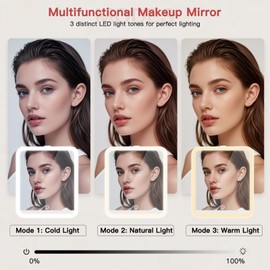 Emdelifo Travel Makeup Bag with LED Mirror, Cosmetic Bags for Women with Light up Mirror, Travel Essentials Makeup Organizer, Makeup Case with Adjustable Dividers and Brush Holder, 3 Color Lights