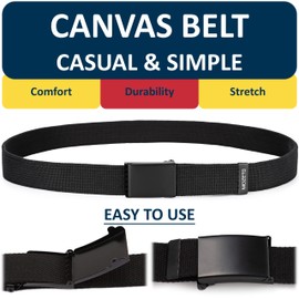Mozeto Belt, Fabric Belt, 3.8 cm Wide Unisex Work Belt with Flip Top Black Buckle, Plain - Black #A