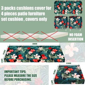 SmoothNovelty 3 Pcs Hawaiian Outdoor Cushion Covers, Patio Chair Seat Cushion and Back Pillow Replacement Covers Set, No Insert, Waterproof Outdoor Slipcovers Fit for Garden Backyard