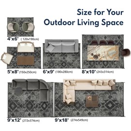 Alfombra impermeable para exteriores de 9 x 12 pies, alfombra reversible con pajita de plástico, fácil de limpiar, alfombra portátil para patio, caravana, terraza, balcón, patio trasero, picnic, playa
