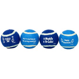 Rite Lite CHEWDAICA TM, Set of 4 Chanukah Tennis Balls Dog Toy, Blue/White, 4 Count Hanukkah