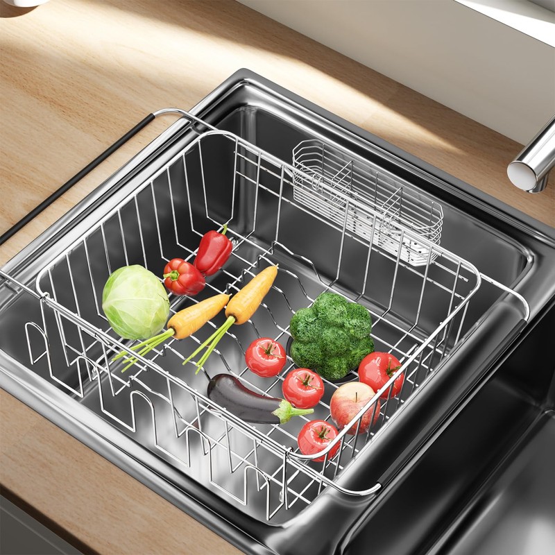 Fanbsy Dish Drying Rack in Sink, Extendable Stainless Steel Dish