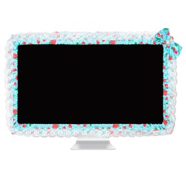 Kingshion 24 -27 in Lovely Cute Computer Monitor Cover with Lovely Cute Elastic Pen Pocket Bow-knot TV LCD Screen Monitor Decoration Dust Cover Protector, Lace Fabric - Blue