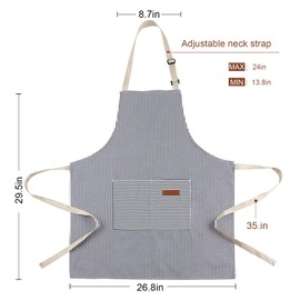 2 Pack kitchen aprons for chef men women aprons for waiter waitress with pockets apron for men aprons for cooking, garden bbq,kitchen aprons(Black Thick Stripes)