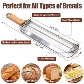 Adjustable Bread Slicer for Perfect Slices - Bread Knife for Homemade Bread with Thickness Guide - Premium Sharp Stainless Serrated Blade for Sourdough Baguettes Bagels Loaves