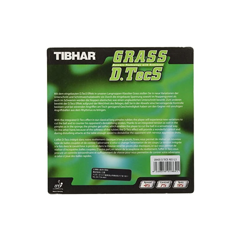 TIBHAR GRASS D TECS TABLE TENNIS RUBBER (Red, OX)