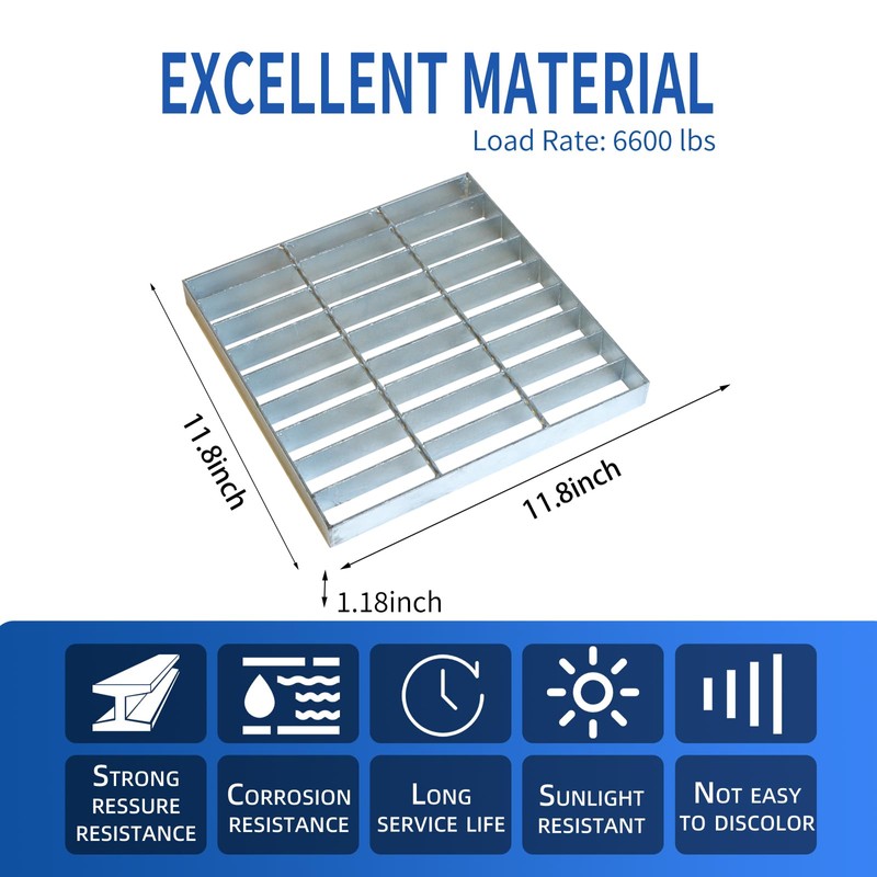 Galvanized Steel Drain Grate,11.8x11.8 Heavy Duty Outdoor Drain Cover,B125 Class
