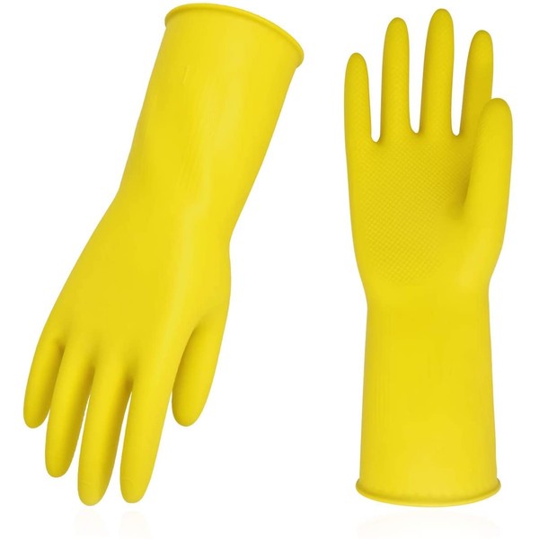 Vgo 10-Pairs Reusable Household Gloves, Rubber Dishwashing gloves, Extra Thickness, Long Sleeves, Kitchen Cleaning, Working, Painting, Gardening, Pet Care (Size L, Yellow, HH4601)