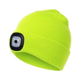Mr. Gadget's Solutions LED Lighted Beanie Cap Knitted Hat with Light Hands Free 4 LED Headlamp for Camping Running Walking Fluorescent - Yellow