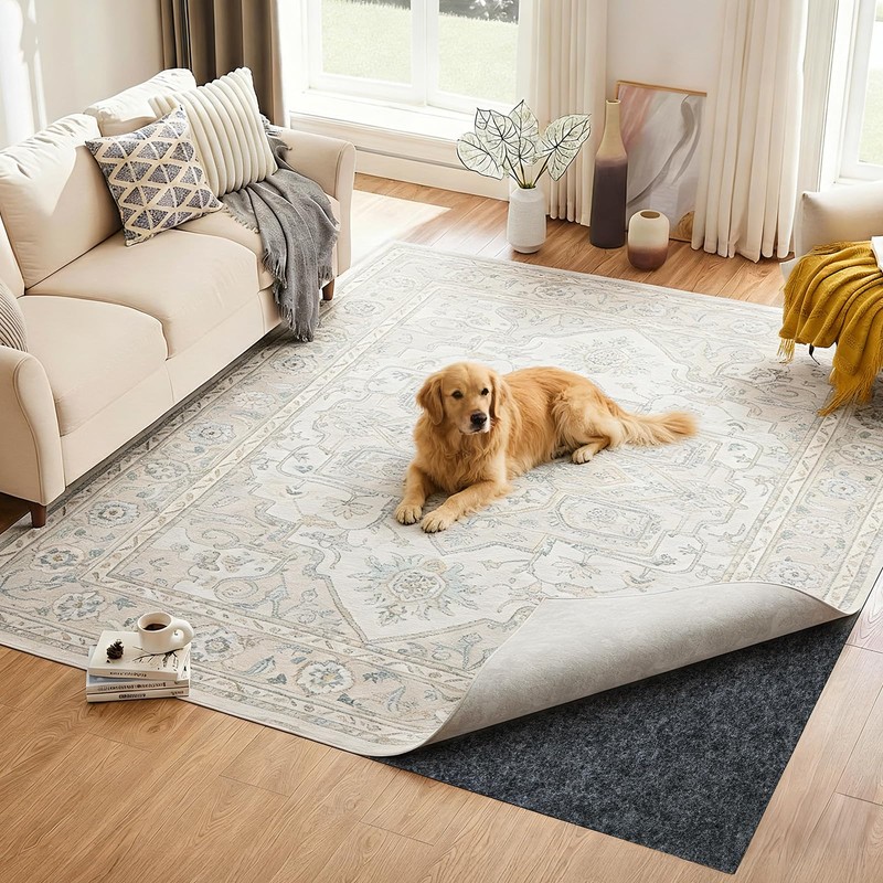 8x10 Ft Non Slip Rug Pad, Dual Surface Felt and