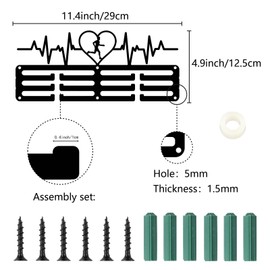 CREATCABIN Running medal holder, medal hanger, presentation stand, sports metal suspension, awards, iron, small holder, heartbeat for badges, racers, marathons, black, 29 x 12.5 cm