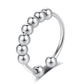 INFUSEU Anxiety Rings for Women, Fidget Stress Spinner Rings with Beads Spinner Thumb Rings Cubic Zircon Gift for Daughter Women Girls Men