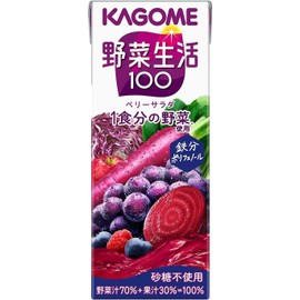 Kagome Yasai Seikatsu Vegetable Life 100 Berry Salad 200ml (Pack of 12), Carrot & Grape Mixed Vegetable & Fruit Juice from Japan, MADE IN JAPAN, Limited Stock