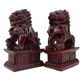We pay your sales tax Feng Shui 4" Fu Foo Dog Guardian Lions Wealth Protection Statue Figurine Housewarming Congratulatory Gift (Red 10034)