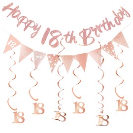 ALEGRE 18th Birthday Decoration Banner Streamers Set, Decoration 18th Birthday Girl, 18th Birthday Decoration Rose Gold, 18th Birthday Garland Spirals, Decoration 18th Birthday Decoration for 18th