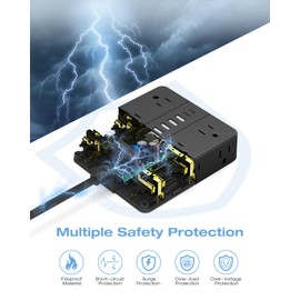 AOFO 20FT Surge Protector Power Strip,12 AC Outlets with 6 USB Ports (2 USB-C), Flat Plug Extension Cord with Multiple Outlets, Wall Mount for Home Office,Dorm,Black