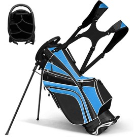OFFICEJOY Golf Stand Bag, Golf Club Bag w/6 Large Way Top Dividers & 7 Pockets, Lightweight Golf Carry Bag w/Ergonomic Dual Straps & 2 Aluminium Pole, Lightweight Golf Bag for Men & Women (Blue)
