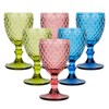 6Pcs 10oz Colored Embossed Stem Wine Goblets Wedding Party Bar