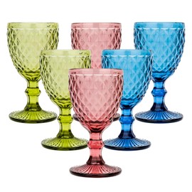 6Pcs 10oz Colored Embossed Stem Wine Goblets Wedding Party Bar Drinkware