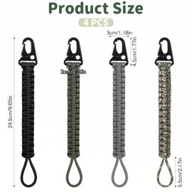 4 Pcs Paracord Keychain with Carabiner Clip Heavy Duty Braided Key Chain Key Clip Wallet Accessories for Women Men Keys Camping Fishing Hunting Outdoor Water Bottle Backpack