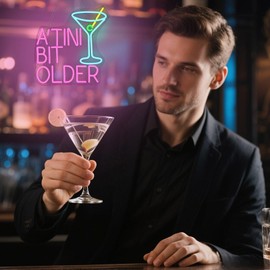 DREAMFORT A'TINI BIT OLDER Neon Sign Dimmable Cocktail Light Up Signs for Pub Store Man Cave Room Martini Bar Neon Sign for Wall Decor USB Powered