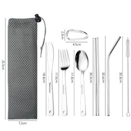 MAXQUU 6 Pieces Of Stainless Steel Tableware, Equipped With 1 Piece Of Storage Bag And 1 Piece Of Metal Buckle, Simple And Portable Tableware, Suitable For School, Travel, And Picnic.