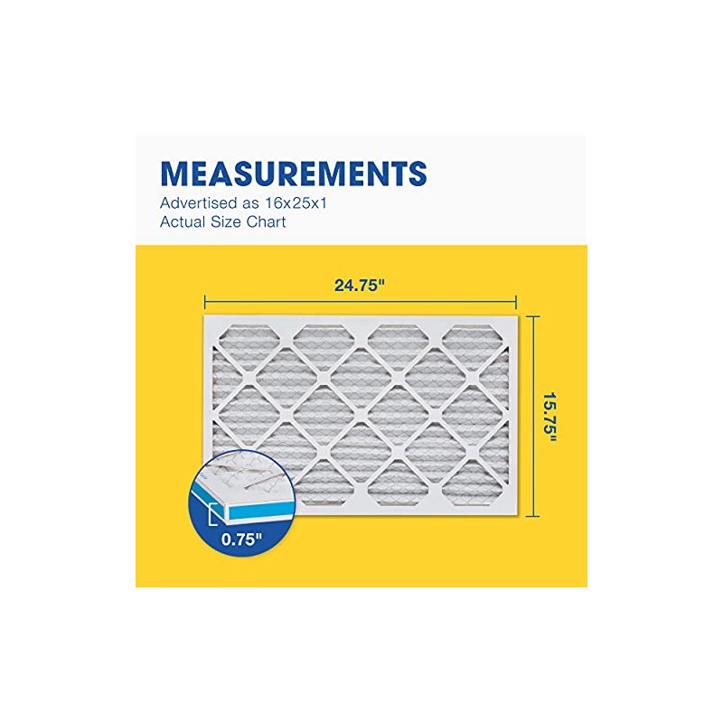 Aerostar 16x25x1 MERV 8 Air Filter, 6 Count, ACTUAL SIZE
