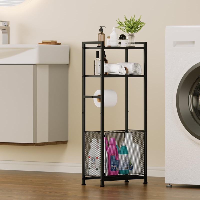 Anlanbor Free Standing Toilet Paper Holder Stand with Shelf, Bathroom