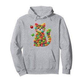 Meet the Fruit Loops Cat: Colourful and Cute Pullover Hoodie, gray