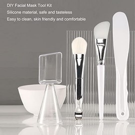 ZJchao 5Pcs Kit de Mascarilla Facial DIY con Cepillo de Silicona, Cepillo de Cerdas Suaves Tazón para Mezclar Espátula Juego de Tazas Medidoras